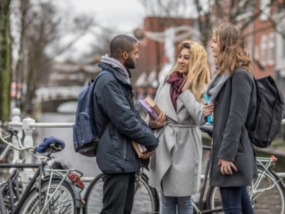 Multi ethnic university students going to language classes in the Netherlands